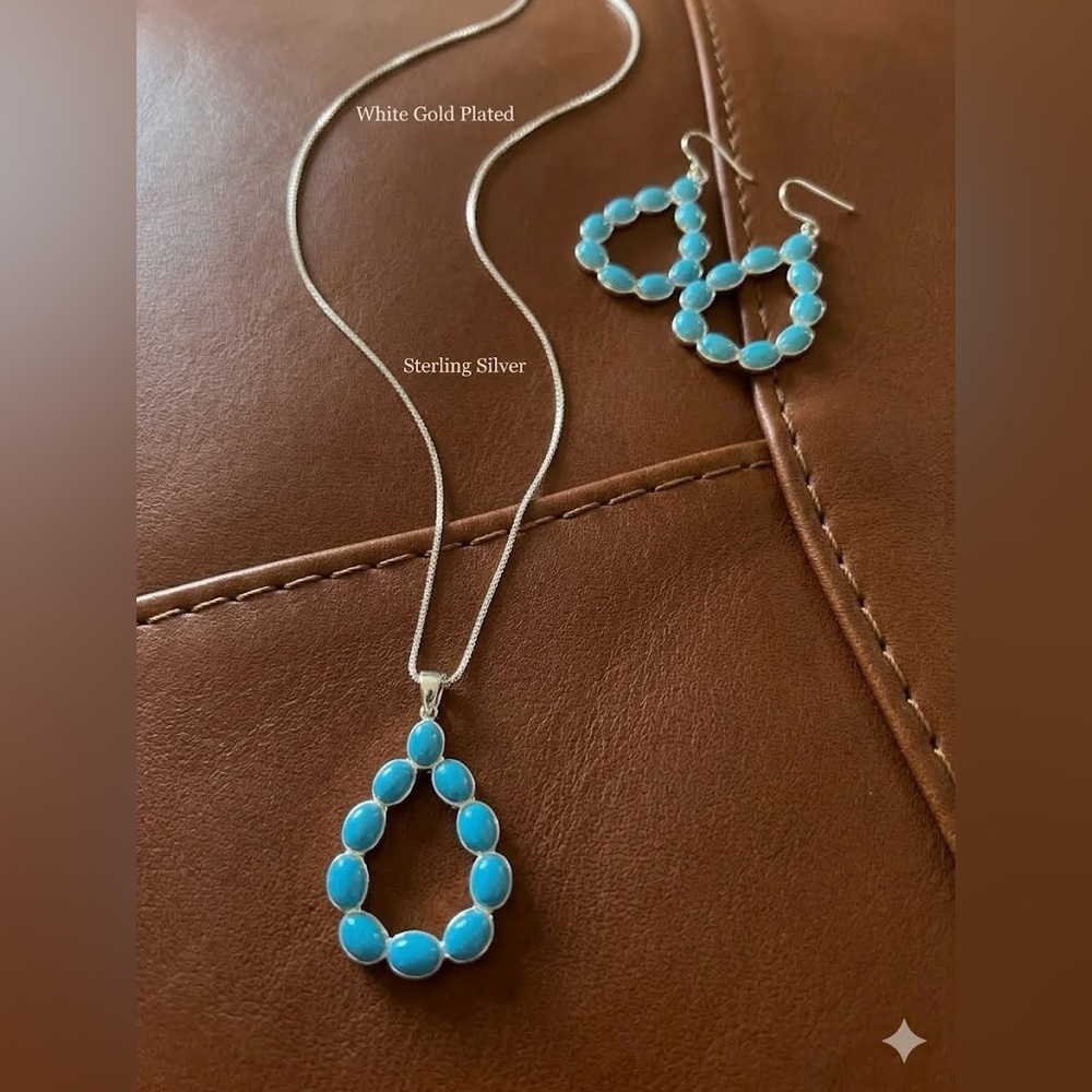 New Sterling Silver Turquoise Teardrop Necklace and Earrings Set